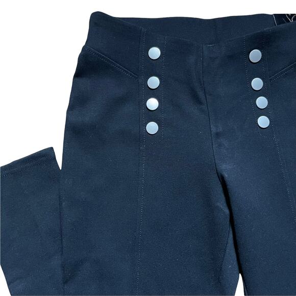 BLACK SKINNY PONTE PANTS WITH DECORATIVE GOLD BUTTONS-VERY STRETCHY, GREAT FIT! - Picture 3 of 4